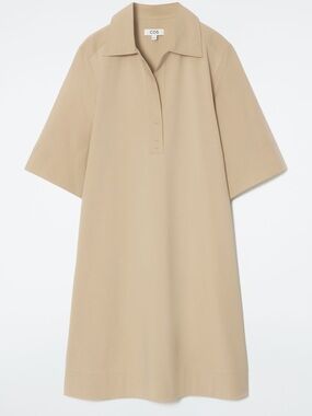 COS Beige Short-Sleeve Oversized Khaki Mini Dress Shirtdress Sz S